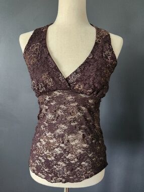 Weather Vane True Y2K Sheer Lace Halter Babydoll Top M Fit 2000s Pop Princess